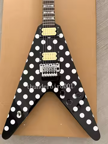 Flight V Randy Rhoads Polka White Dot Electric Guitar Black HH Pickups Guitar
