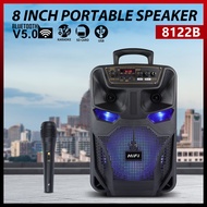 Portable Speker 8inch Portable Speaker with Bluetooth FM Radio AUX Free Wired Microphone