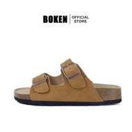 BOKEN รองเท้าแตะรองเท้าส้นแบนสตรีคลาสสิกรองเท้าแตะไม้ก๊อกสองสายรองเท้าชายหาดกลางแจ้ง
