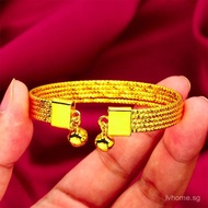 24K Gold AU999 Open Starry Sky Bell Bracelet For Women - Exquisite Star & Bell Design, Light Texture