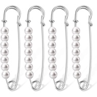 4 Keping Pin Bros Mutiara untuk Wanita, Pin Bros Mutiara Palsu 3 Inci, Pin Keselamatan Hiasan untuk 