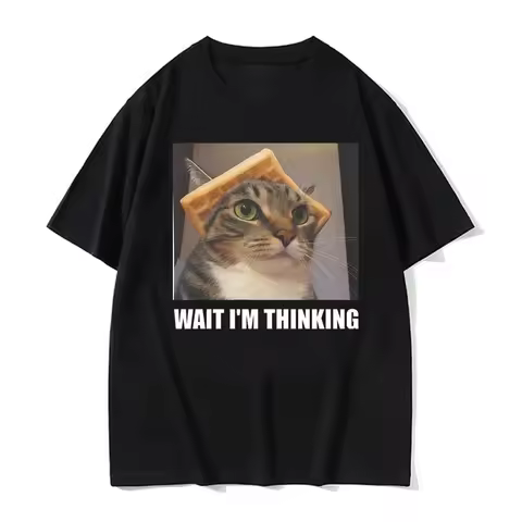 Wait L'm Thinking Funny Cat Meme Tee Shirt Women Clothing Fashion Humor Trend T-shirts Casual Kitten