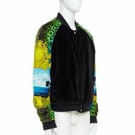 VERSACE H&M KANYE WEST black yellow green Barocco velvet bomber jacket XL