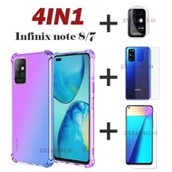 (4in1）For Infinix Note 8 10 pro phone case Infinix Note 7 four-corner drop-resistant color mobile phone case + tempered glass film + back film