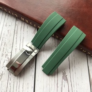 Suitable for Rolex Watch Strap Flat Mouth Original Rubber Silicone Black Green Blue Water Ghost Brac