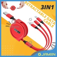 3in1 Retractable Fast Charge Data Cable Kabel Pengecasan 3.0A Compatible For All SmartPhone Quick Ch