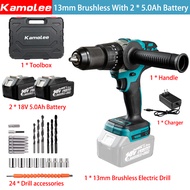 Resmi Kamolee 13mm 5000mAh Brushless Chuck 18V 520N.m Cordless Electric Impact Bor Obeng