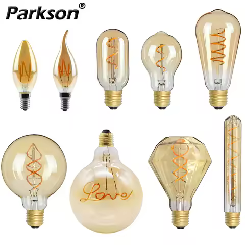 Retro Edison E27 E14 LED Light Bulb 220V Diamond Love ST64 A60 G80 G95 G125 T185 Vintage Glass Bulb