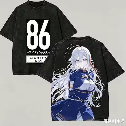 86 EIGHTY-SIX Washed T-shirt Anime Lover Harajuku New Model Oversized Vintage Loose Unisex Vintage L