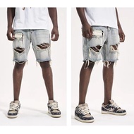 【🔥Distressed Frayed Beggar Jeans] High Street Retro Ripped Shorts Men Plus Size Distressed Frayed Be