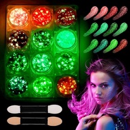 Huiguli 12 Colors Shiny Glitter Gel Chunky Glitter Face Fluorescent Glitter for Masquerade Party Hal