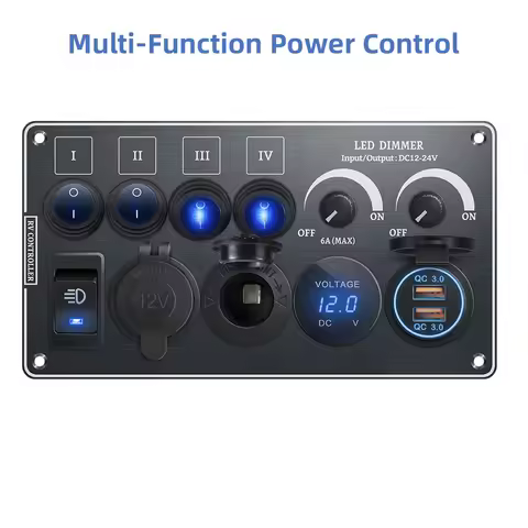 Toggle Switch Multi-Functions Silver Aluminum Panel LED Dimmer Switch 12V 24V for RV Dual Port USB Q