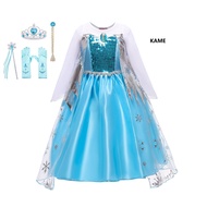 ❤️( COD+Ready stock）-kame Dress For Kids Girl  Princess  Frozen Elsa Queen Dress Girls Long Sleeve Elsa Dress Kids  Birthday Costume Halloween Costume Christmas Costume N376