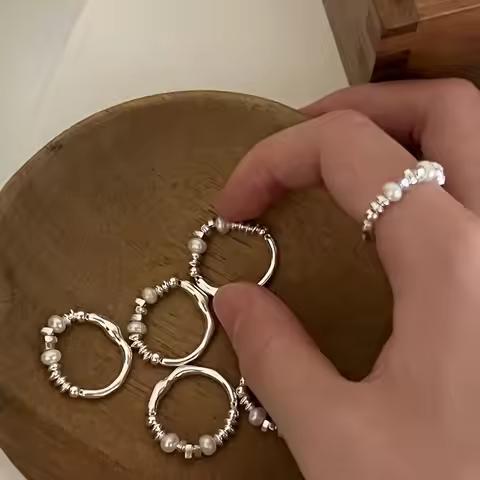 Irregular Metal Silver Color Pearl Ring