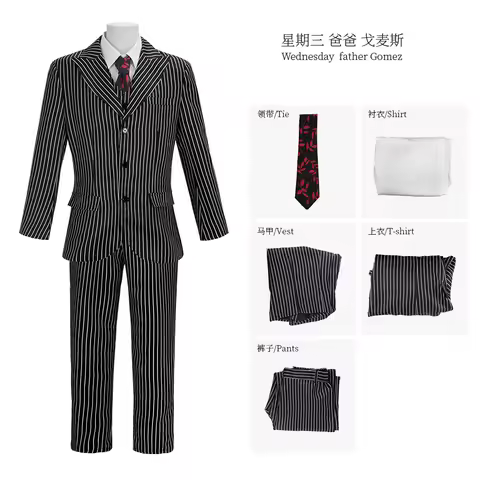 Movie Gomez Addams Cosplay Costumes Suit Anime Black Wigs Family Proms Uniform Outfits Halloween Car