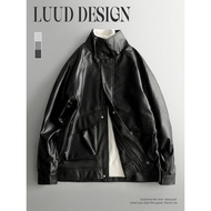 LUUUD Melade Black Motorcycle PU Leather Jacket Men Handsome Ruffian Handsome Stand-Up Collar Pilot 