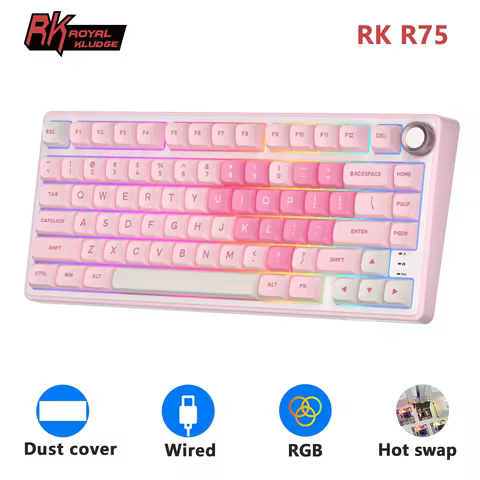 Royal Kludge RK R75 Pink Wired Mechanical Keyboard Gasket Hot-swappable 80 Keys RGB Backlit PBT Keyc
