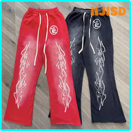 NJISD Hellstar Rode Flare Broek Wassen Gesplitste กีฬาลำลอง Broek 2 Kleuren RFLKS