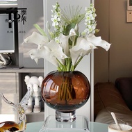 Pasu Bunga Kaca Berkilat Coklat Mewah HJM-Moden untuk Ruang Tamu Meja Makan Bilik Model Bilik Hotel 