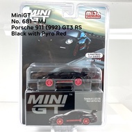 Mini GT 1/64 No.681-MJ Porsche 911 (992) GT3 RS Black with Pyro Red/USA Blister Packaging