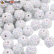 10pcs AB-color Resin Rhinestone Beads with Acrylic Round Beads Inside for gum Jewelry White 16mm Hol