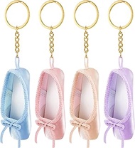Taiyin 4 Pcs Mini Pointe Shoe Keyring Ballet Shoes Key Chain Gift Stuffing for Ballerina Ballet Part