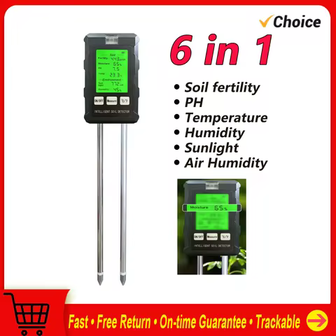 6 in 1 Soil Tester Soil Fertility pH Temperature Humidity Sunlight Air Moisture Tester Soli Analyzer