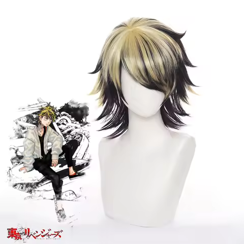 New Anime Tokyo Revengers Hanemiya Kazutora Cosplay Wig Black Golden Short Wig Tokyo Manji Gang Capt