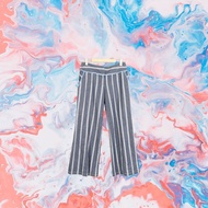 Second-Hand GAGGLE Blue Pearlescent Pseudo Denim Stripes Wide Tube Elastic Mid-Low Waist Trousers G1