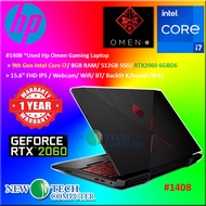 #1408 *Used Hp Omen Gaming Laptop Intel Core i7-9750H 8GB 512GB SSD Nvidia Geforce RTX2060 3D Graphic Win11