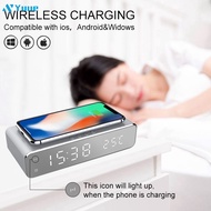 LED Electric Alarm Clock Wireless Desktop Digital Thermometer Clock Time Memory With Phone Charger 【Yuee】