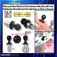 Motorcycle Mount Black Fork Stem Aluminum Alloy Base with 1 inch Ball Head for Motorbike Fork Stem H