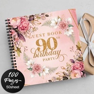1pc Guestbooks 90th Birthday Guest Book Pink Golden Watercolor Floral Glitter Design Spiral Notebook