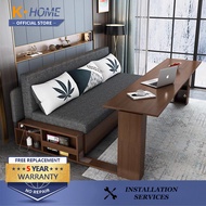 K-home Sofa Bed Solid Double Sofa Wood Multifunctional Small Apartment Living Room Push-pull Foldable Storage Sitting Sleep