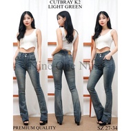 [Evasabrina88]Celana Cutbray Bootcut Jeans Wanita Kancing 2 Light Green Nine O Nine Jeans