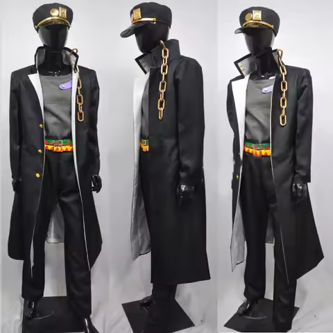 IN STOCK Part 3 Stardust Crusaders Kujo Jotaro Kujo Black Outfit Uniform Anime Cosplay Costume Hallo
