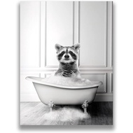 Raccoon Decor Funny Bathroom Decor Raccoon In a Tub Poster Funny Animal Canvas Wall Art Prints Offic
