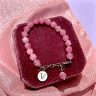 Saadi Ganoor Premium Natural Stone Bracelet Hexa Dark Pink FREE Hardbox Packaging and Initial Letter