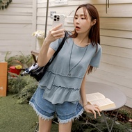 OB Strictly Selected Pure Cotton Denim Layered Lotus Leaf Umbrella Hem Top < AB21187 >