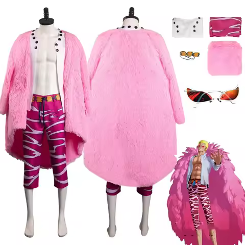 ONE PIECE Anime Doflamingo Cosplay Fantasia Costume Disguise Jacket Cape Pants Glasses Halloween Car