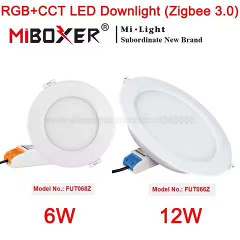 MiBoxer ZigBee 3.0 RGBCCT 6W 12W LED Downlight AC110V 220V Ceiling Light Round Panel FUT066Z FUT068Z