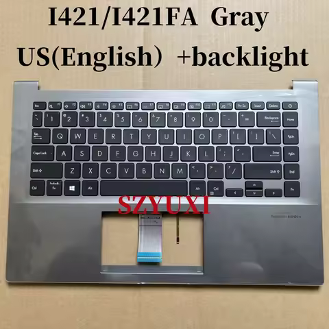 100%New US English For ASUS I421 I421FA laptop keyboard Palmrest Assembly TOP cover C case GRAY back