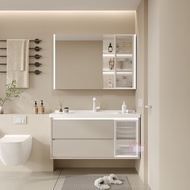 BW88# Cream Style Bathroom Table Integrated Inter-Platform Basin Sink Bathroom Cabinet Ceramic Smart Mirror Wall-Mount00