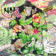เสื้อฮาวาย เสือใบเขียวดอกชบา A1234 ผ้าไหมอิตาลีแท้