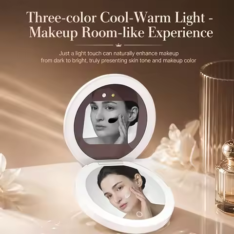TJMIR UV Smart Sunscreen Mirror Portable LED Makeup Mirror with UV Detection & Sunscreen Testing