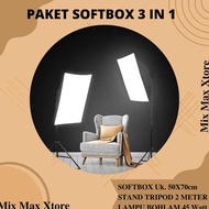 Payung Softbox Studio 50X70Cm + Tripod 2 Meter + Bohlam 45W Reflektor Fotografi - Black / Lighting S