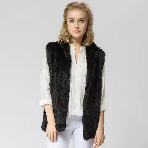 VT802 16 Colors Woman Girl Real Rabbit Fur Vest Jacket Spring Winter Warm Genuine Rabbit Fur Knit Co