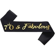 70th Birthday Birthday Belt, Exquisite 70th Birthday Black Satin Belt with Gold Foil Letters, 70th B