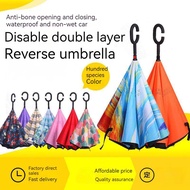 8-bone Reverse Umbrella Long-Handle Double-Layer Rain or Rain Umbrella C-Shaped Handle Car Umbrella Waterproof Non-Wet Car Windproof Umbrella