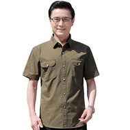 Short Sleeve Overall Shirt Men's Large Size Outdoor Sports Loose Comfortable Square Neck Casual Pure